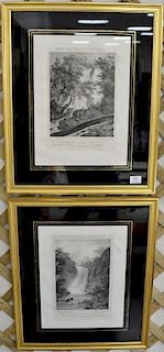 Pair of lithographs after Jacque-Gerard Milbert, Lithograph Par Deroy including Falls on the Flint River and Deer Creek Falls