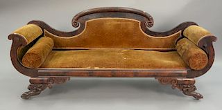 Federal mahogany sofa with claw feet and rolled arms. lg. 82in.