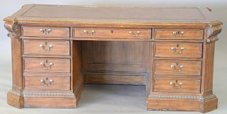 Office desk with inset leather top by Ellis. ht. 31in., top: 38" x 72"