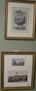 Group of twenty colored lithographs and engravings including The Battery 1869, Postcards, Warwick NY, Odd Fellows Hall Magnus