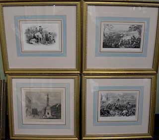 Set of twenty framed and matted black and white engravings and lithographs including New York, Thomas Dolan, Mexican News, Ba