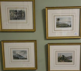 Set of ten colored engravings framed and matted including Mass., Tapen Sea, The Narrows, Cemetery, Niagara Falls. Liverpool,