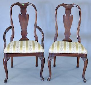 Set of six Council mahogany Queen Anne style dining chairs with silk upholstered seats including two armchairs and four side