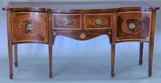 George III mahogany sideboard with panel and banded inlays, circa 1800. ht. 35in., wd. 73in.