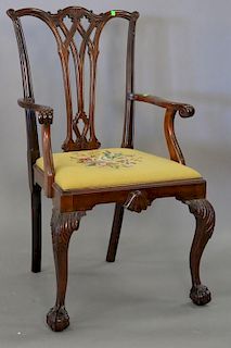 Chippendale style mahogany armchair with needlepoint seat.