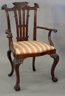 Custom mahogany Chippendale style armchair.