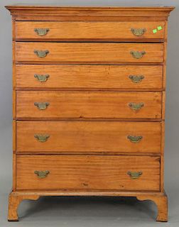 Chippendale tall chest having six graduated drawers over bracket feet. ht. 52in., lg. 39in., dp. 19in.