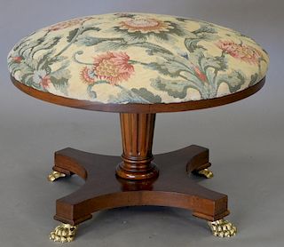 Baker cherry and upholstered round stool. ht. 19 1/2in., dia. 29in.