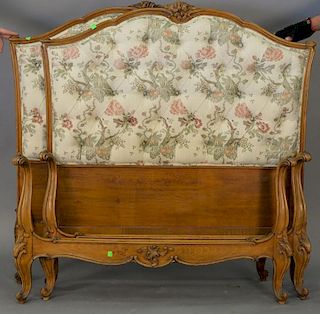 Pair of Louis XV style twin beds with tufted upholstered headboards. ht. 48in.