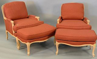 Pair of Louis XV style armchairs and matching footstools.