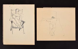 2 Freddy Wittop Drawings, Male Nude Figures
