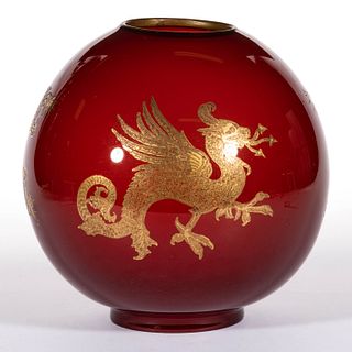 GILT-DECORATED DRAGON / GRIFFIN GLASS BALL SHADE, 