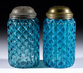 RIBBED OPAL LATTICE SUGAR SHAKERS, LOT OF TWO