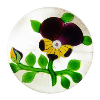 ANTIQUE BACCARAT PANSY LAMPWORK ART GLASS PAPERWEIGHT,