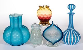 ASSORTED VICTORIAN GLASS ARTICLES, LOT OF FIVE,
