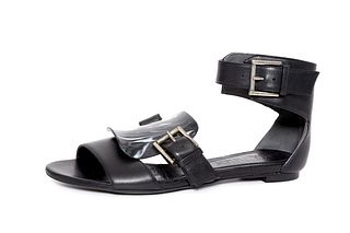 Alexander McQueen Women's Black Leather Ankle Strap Sandals K1108 Size 39