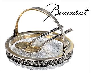 19th C. Russian Silver Baccarat Crystal Caviar Platter
