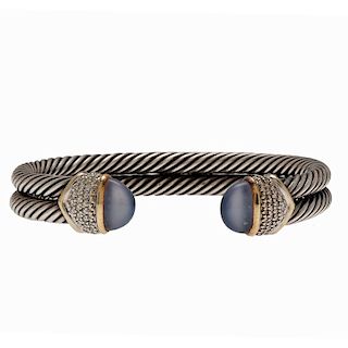 David Yurman Double Cable Bracelet with Diamonds and Chalcedony