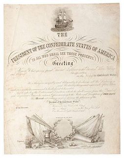 Extremely Rare Blank Confederate Naval Commission, Printed in England for the CSA 