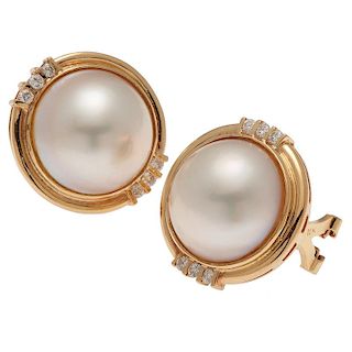 Mabe Pearl Earrings in 18 Karat Yellow Gold with Diamonds