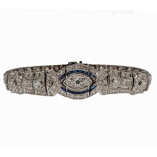 Art Deco Bracelet in Platinum with Diamonds and Sapphires