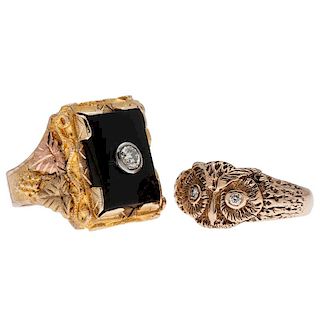 Black Hills Gold Diamond and Onyx Ring in 10 Karat Tri-Color Gold PLUS