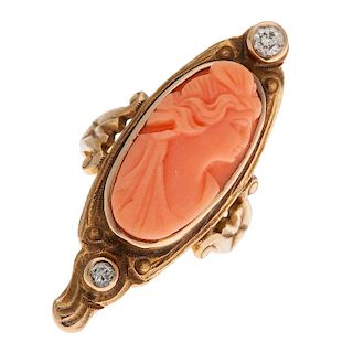 Coral Cameo Ring in 14 Karat Yellow Gold