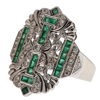 Diamond and Emerald Fashion Ring in 18 Karat White Gold