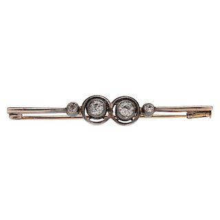 Edwardian Bar Pin in Silver Topped Gold with Diamonds