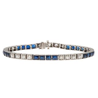 Art Deco Diamond and Sapphire Bracelet in Platinum
