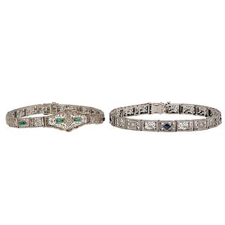 Vintage Filigree Bracelets with Diamonds and Gemstones