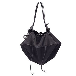 ISSEY MIYAKE Bag Shoulder Panel Leather Nylon Women's Black