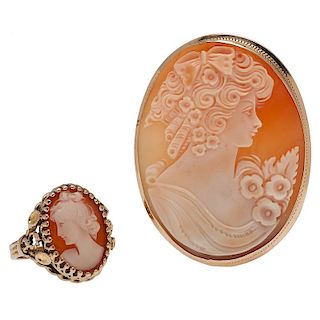 Cameo Ring and Brooch/Pendant in 14 Karat Yellow Gold