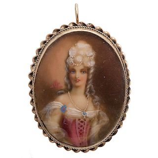 Portrait Miniature Brooch/Pendant of A Beautiful Lady with Pearls
