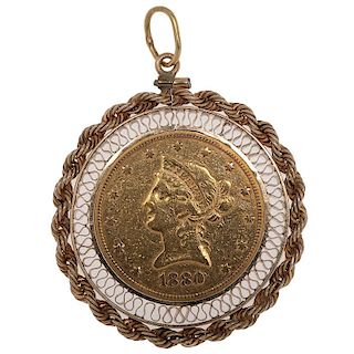 1880 Gold Eagle Ten Dollar Coin Pendant with Frame