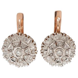 Vintage Diamond Cluster Earrings in 14 Karat Rose and White Gold