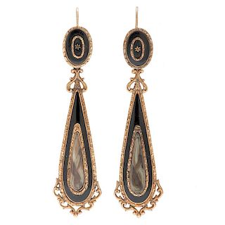 Victorian Mourning Earrings in 14 Karat with Black Enamel