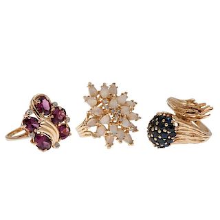 Cluster Rings in 14 Karat Yellow Gold with Gemstones
