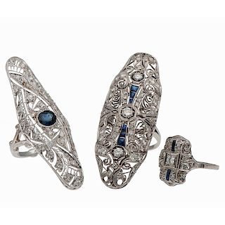 Diamond and Sapphire Filigree Rings in Platinum and White Gold