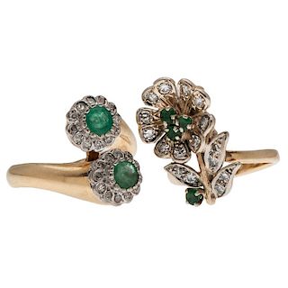 Emerald and Diamond Rings in 14 Karat Yellow Gold