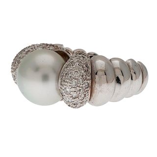 Tahitian Pearl and Diamond Ring in 18 Karat White Gold
