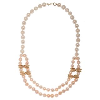 Pearl Swag Necklace with 14 Karat Yellow Gold and Diamond Spacers
