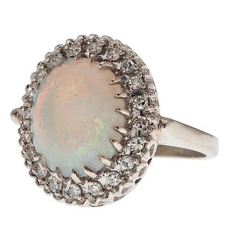 Famor Opal and Diamond Ring in 14 Karat White Gold