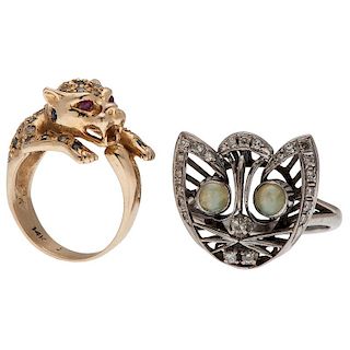 Panther Ring and Kitty Ring in 14 Karat Gold