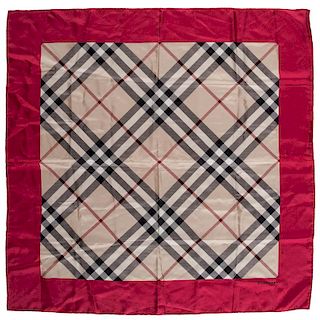 Burberry Beige Check Red Border Silk Scarf