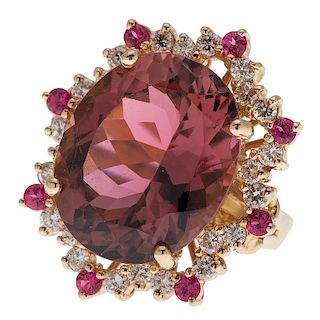 Sarosi Pink Tourmaline and Rubellite Ring With Diamonds in 18 Karat Yellow Gold