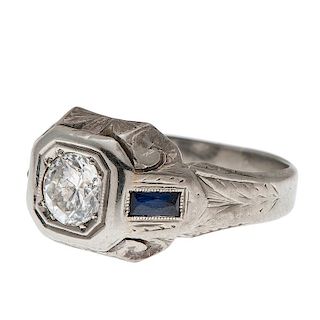 Diamond and Sapphire Ring in 18 Karat White Gold
