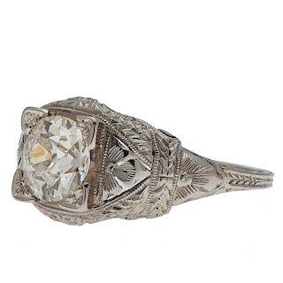 Diamond Filigree Ring in 18 Karat White Gold