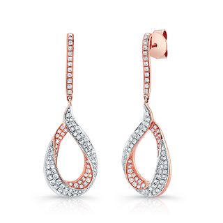 14kr Rose Gold Pear Shape Drop Pave Diamond Earrings (3/4 Ct.tw.)