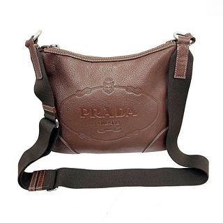 PRADA Prada jacquard logo shoulder bag leather brown men's women's
